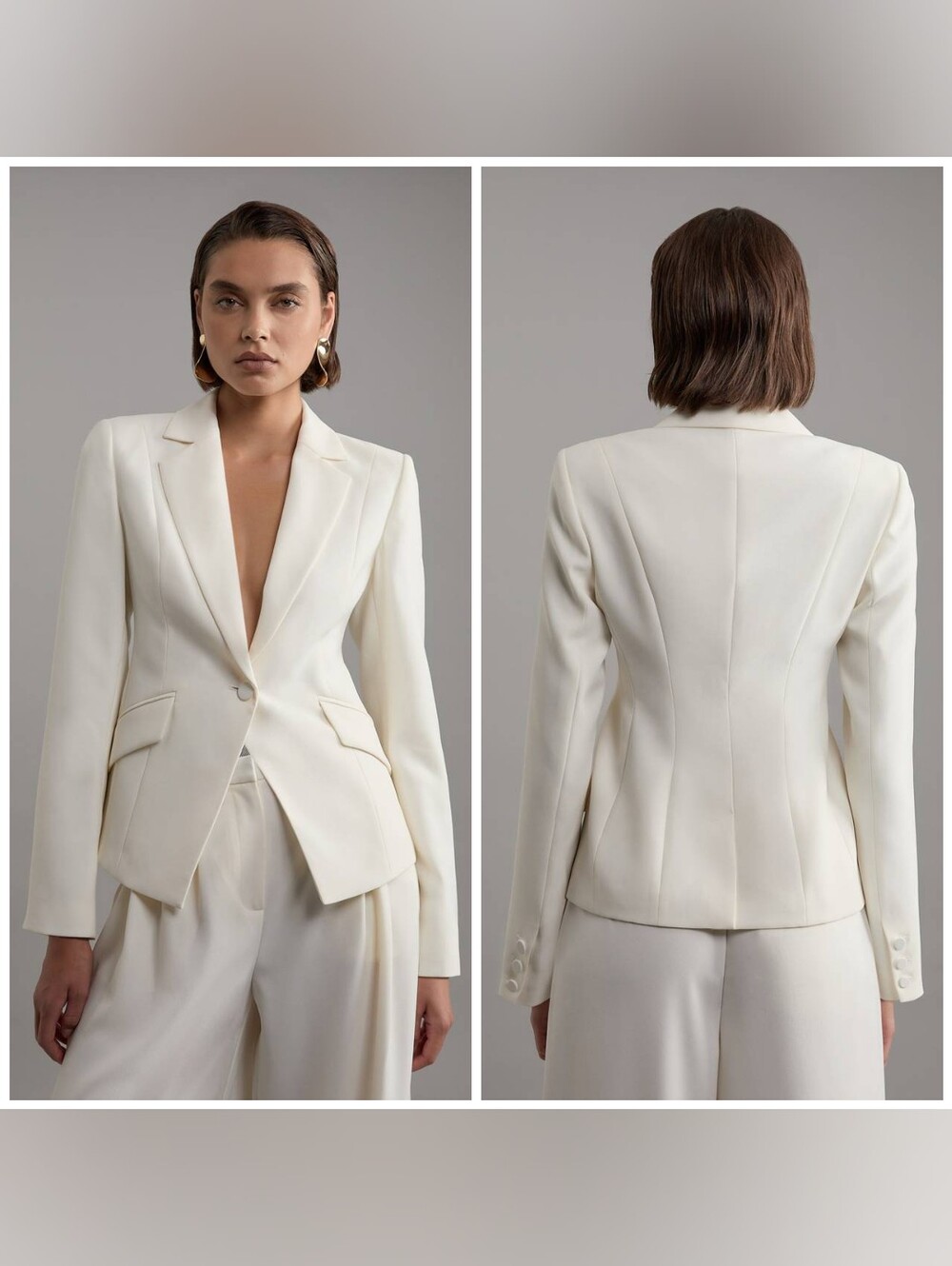 NWT Karen Millen Tailored Crepe Single Breasted Blazer Jacket Size 10 Ivory